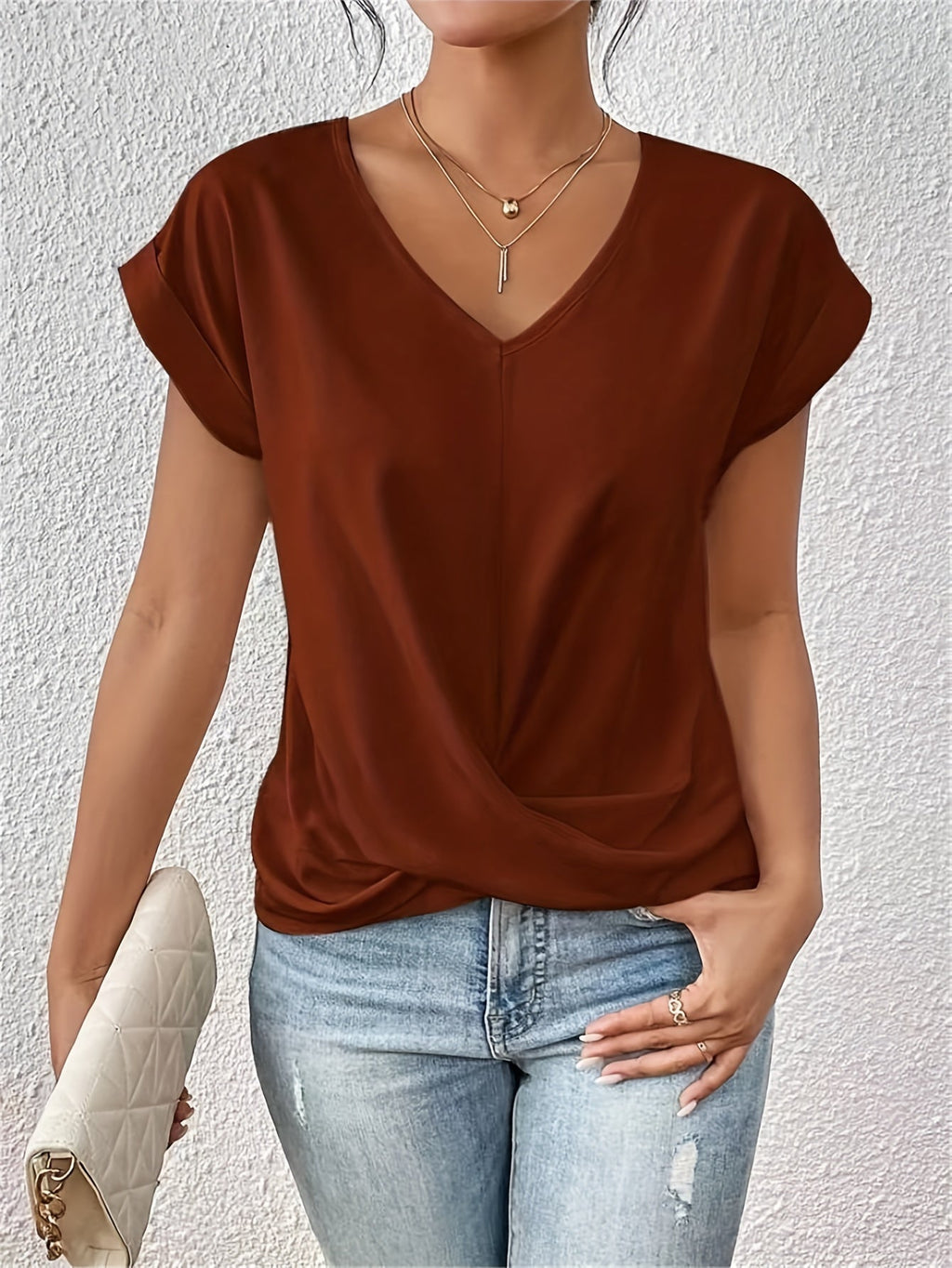 Women's V-Neck Knot Top – Draped Casual Top