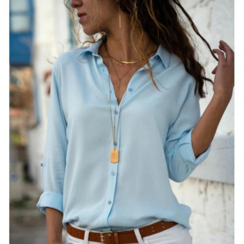 Women's Long Sleeve Button Front Blouse – Tailored Office Work Blouse
