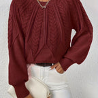 Women's Lantern Sleeve Sweater – Cable Knit Winter Sweater
