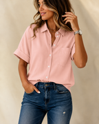 Women's Relaxed Button Blouse – Flowy Long Sleeve Shirt Blouse