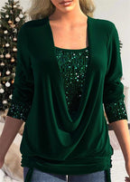 Women's Sequin Statement Blouse – Sparkle Overlay Evening Top