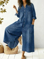 Women's Denim Jumpsuit – Wide Leg Casual Jumpsuit – Taylor