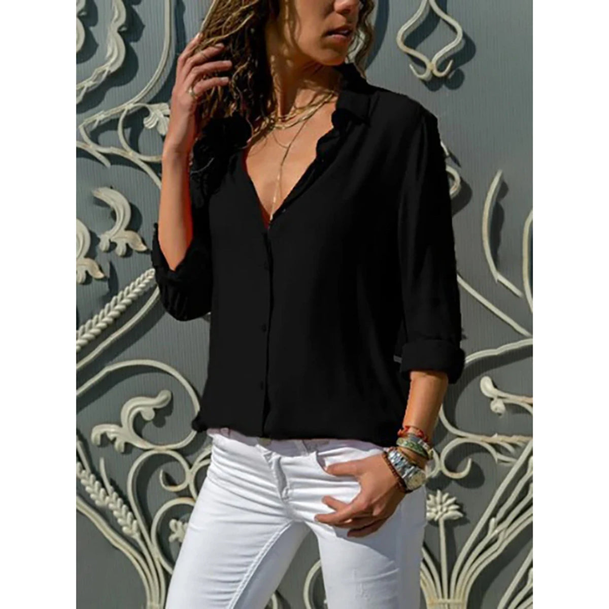 Women's Long Sleeve Button Front Blouse – Tailored Office Work Blouse