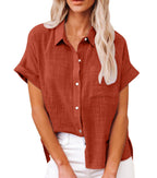 Women's Short Sleeve Summer Blouse – Relaxed Button Front Blouse