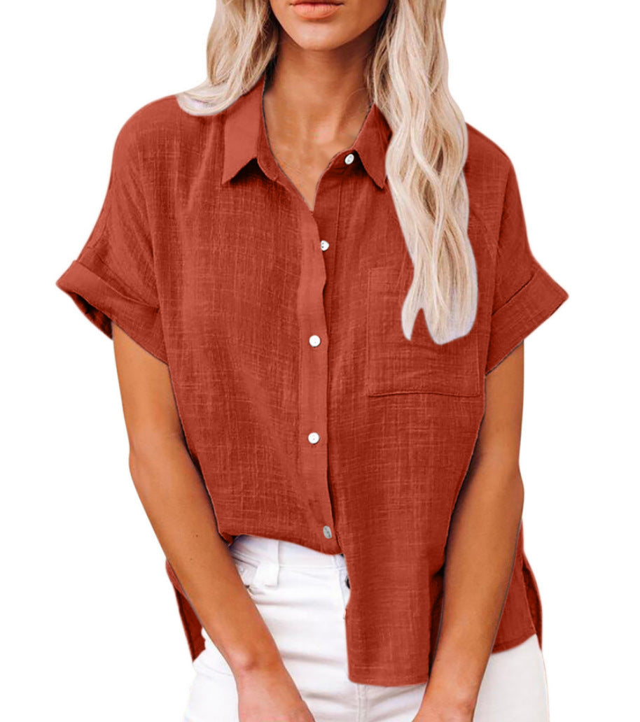 Women's Short Sleeve Summer Blouse – Relaxed Button Front Blouse