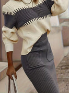 Women's Ribbed Sweater Set – Matching Knit Skirt Set