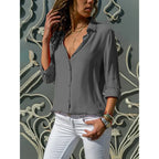 Women's Long Sleeve Button Front Blouse – Tailored Office Work Blouse