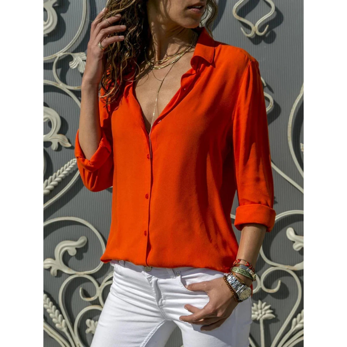 Women's Long Sleeve Button Front Blouse – Tailored Office Work Blouse