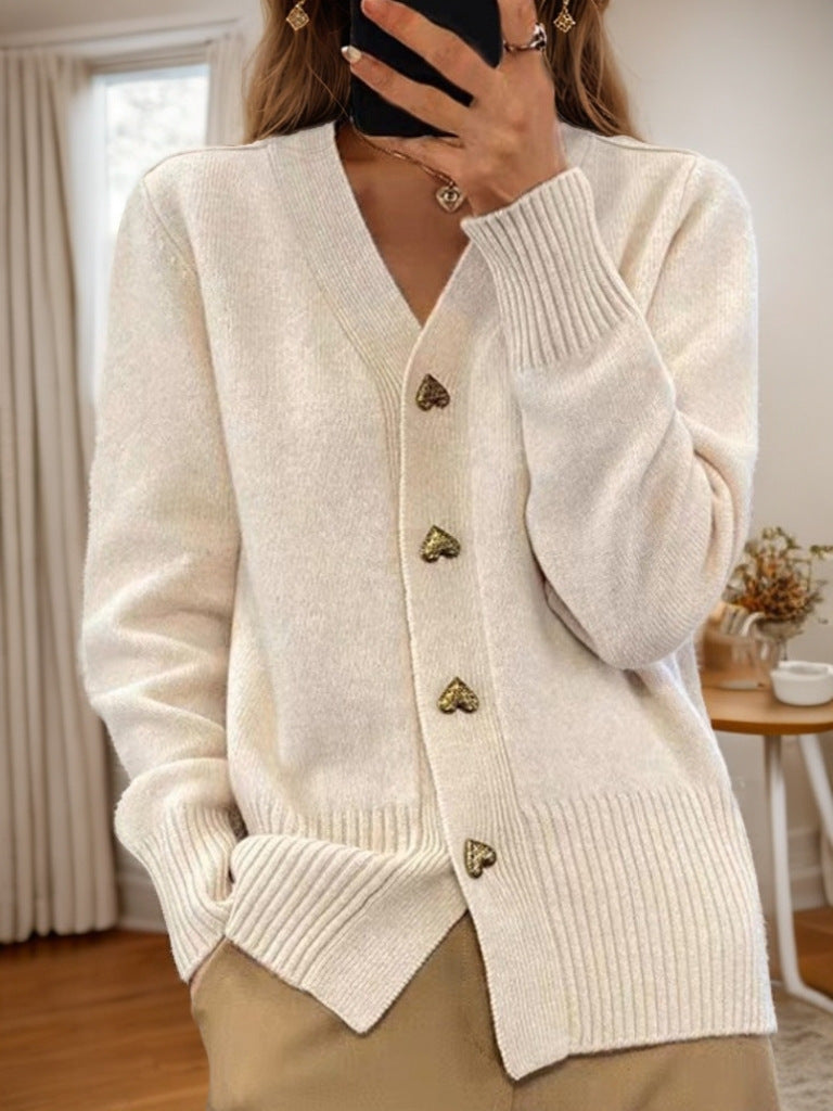 Women's Knit Button Cardigan – Heart Button Soft Sweater