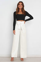Women's High Waist Paperbag Pants – Bow Waist Wide Leg Trousers