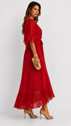 Women's V-Neck Wrap Dress – Tie Waist Flowy Occasion Dress