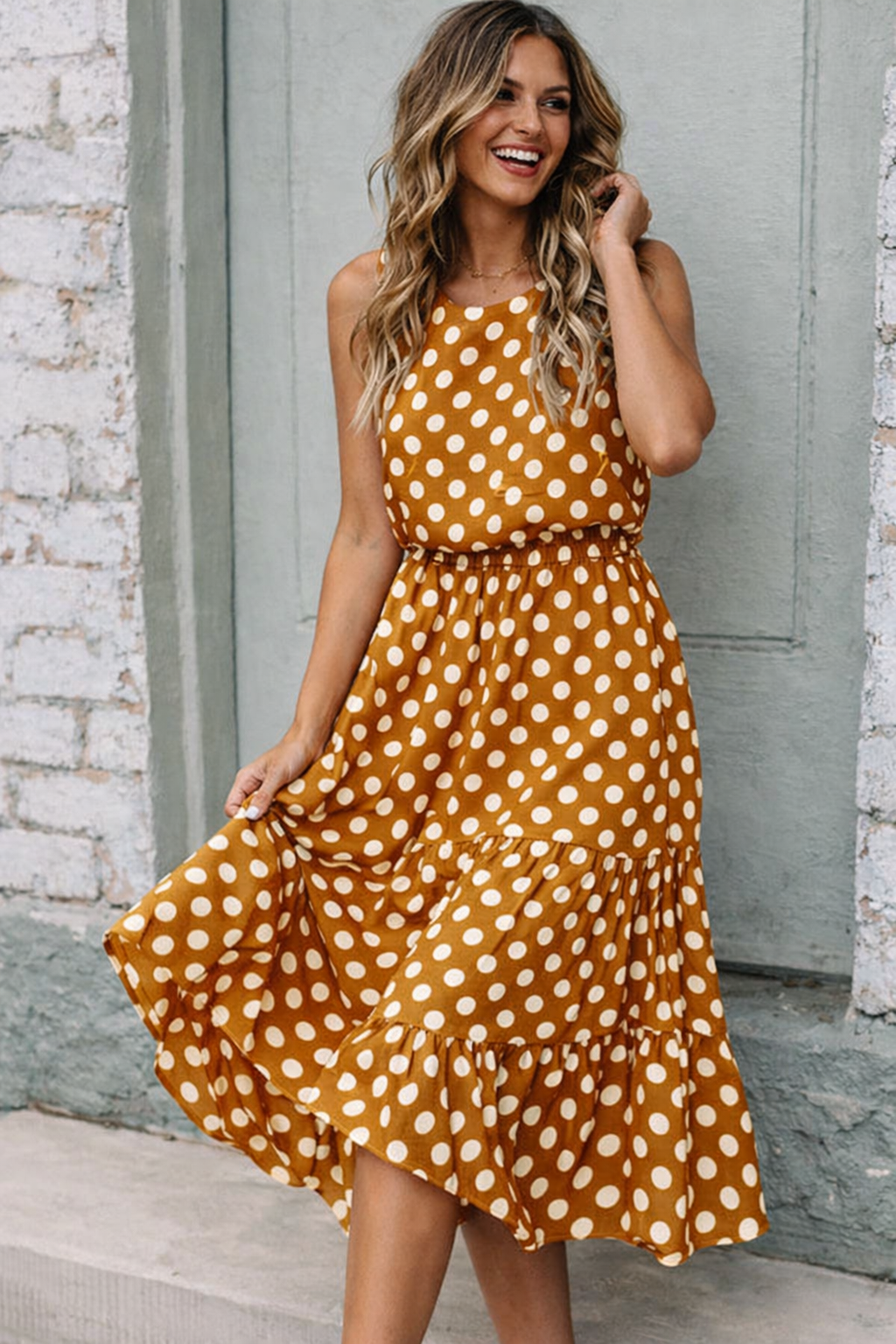 Women's Polka Dot Midi Dress – Sleeveless Summer Dress