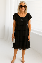 Women's Layered Midi Dress – Short Sleeve Dress