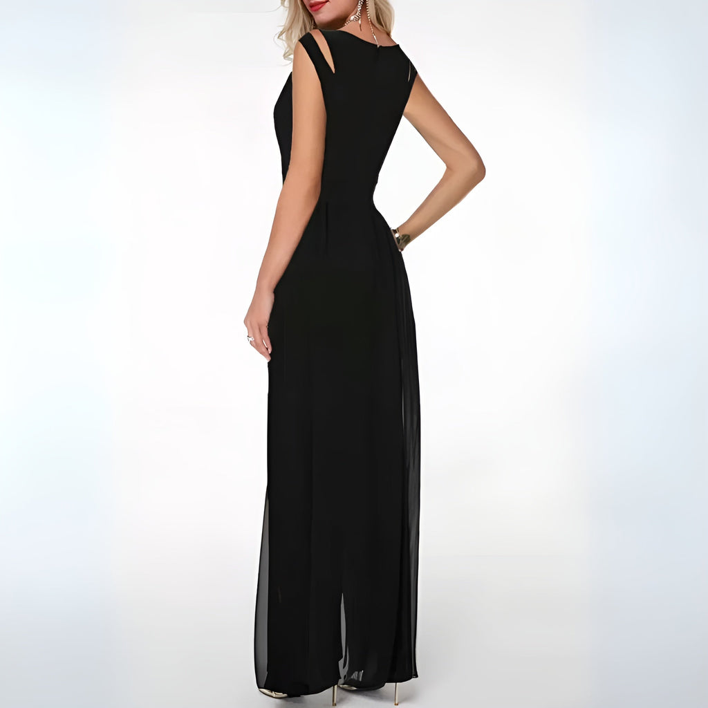 Women's Statement Shoulder Jumpsuit – Sleeveless Wide Leg Evening Jumpsuit