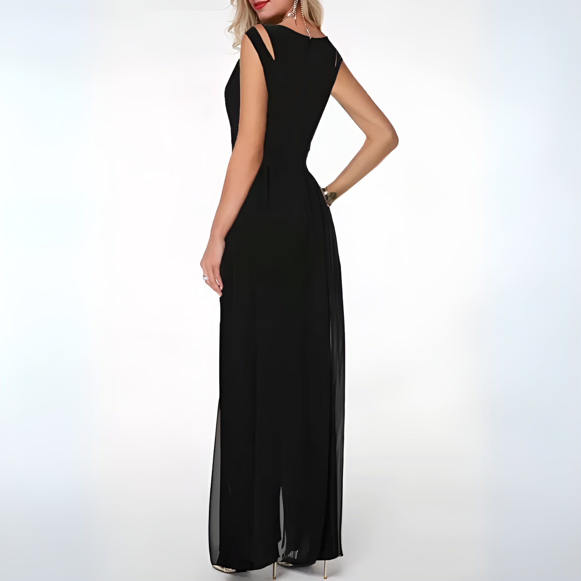 Women's Statement Shoulder Jumpsuit – Sleeveless Wide Leg Evening Jumpsuit