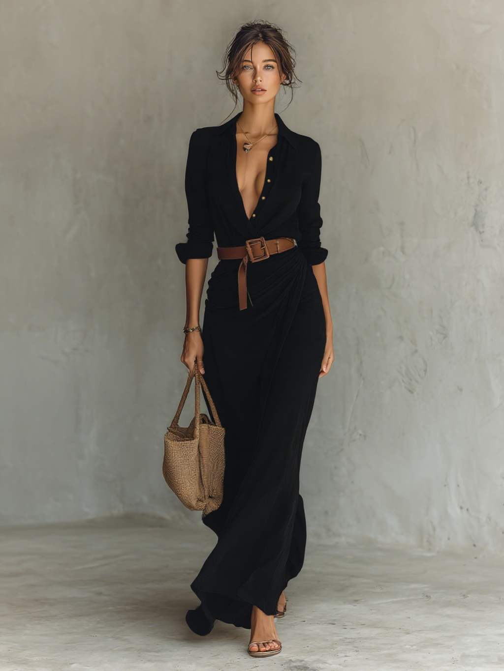 Women's Wrap Maxi Dress – Plunging V-Neck Dress