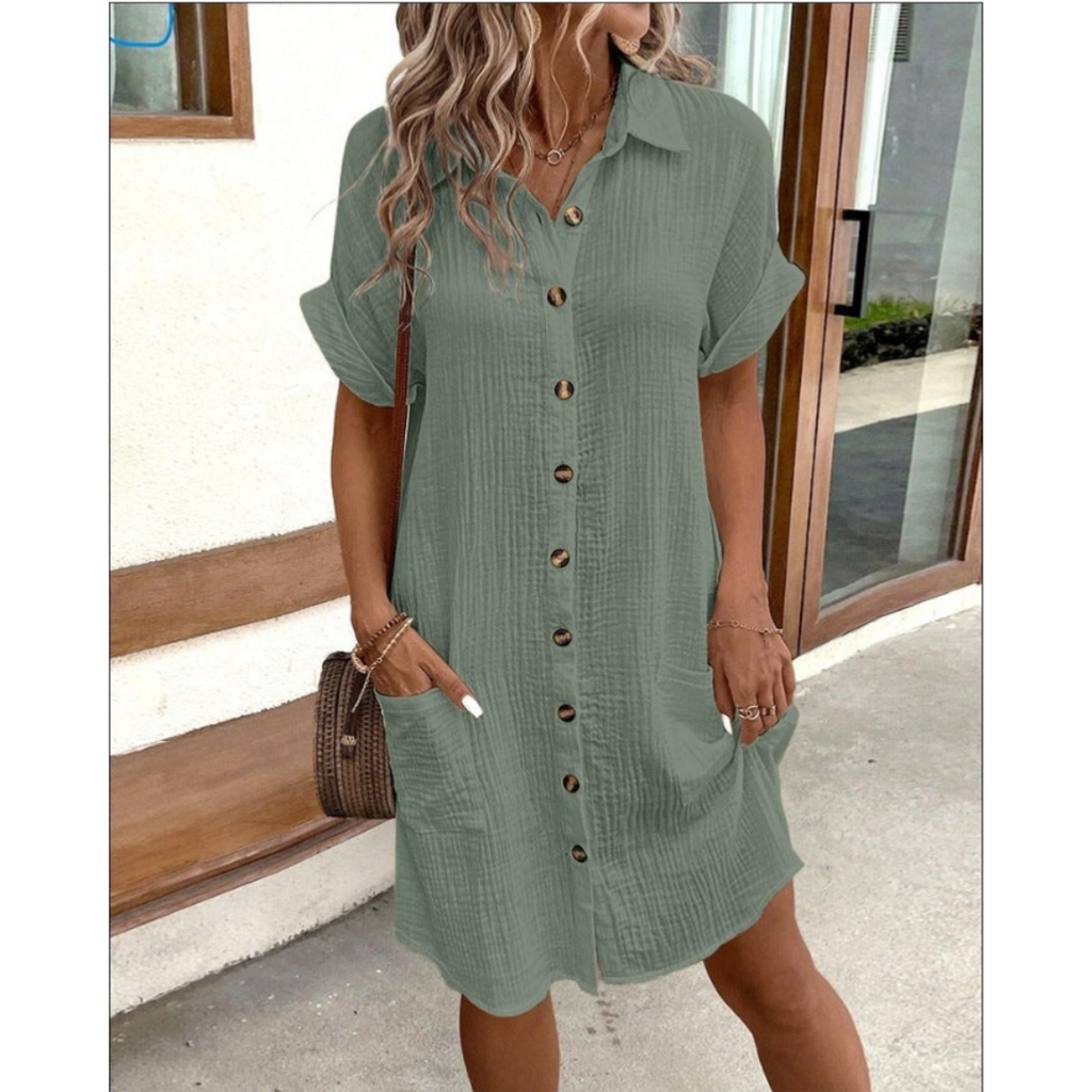 Women's Shirt Dress – Button Down Midi Dress – Gabriele