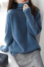 Women's High Neck Roll Sweater – Long Sleeve Relaxed Knit Pullover