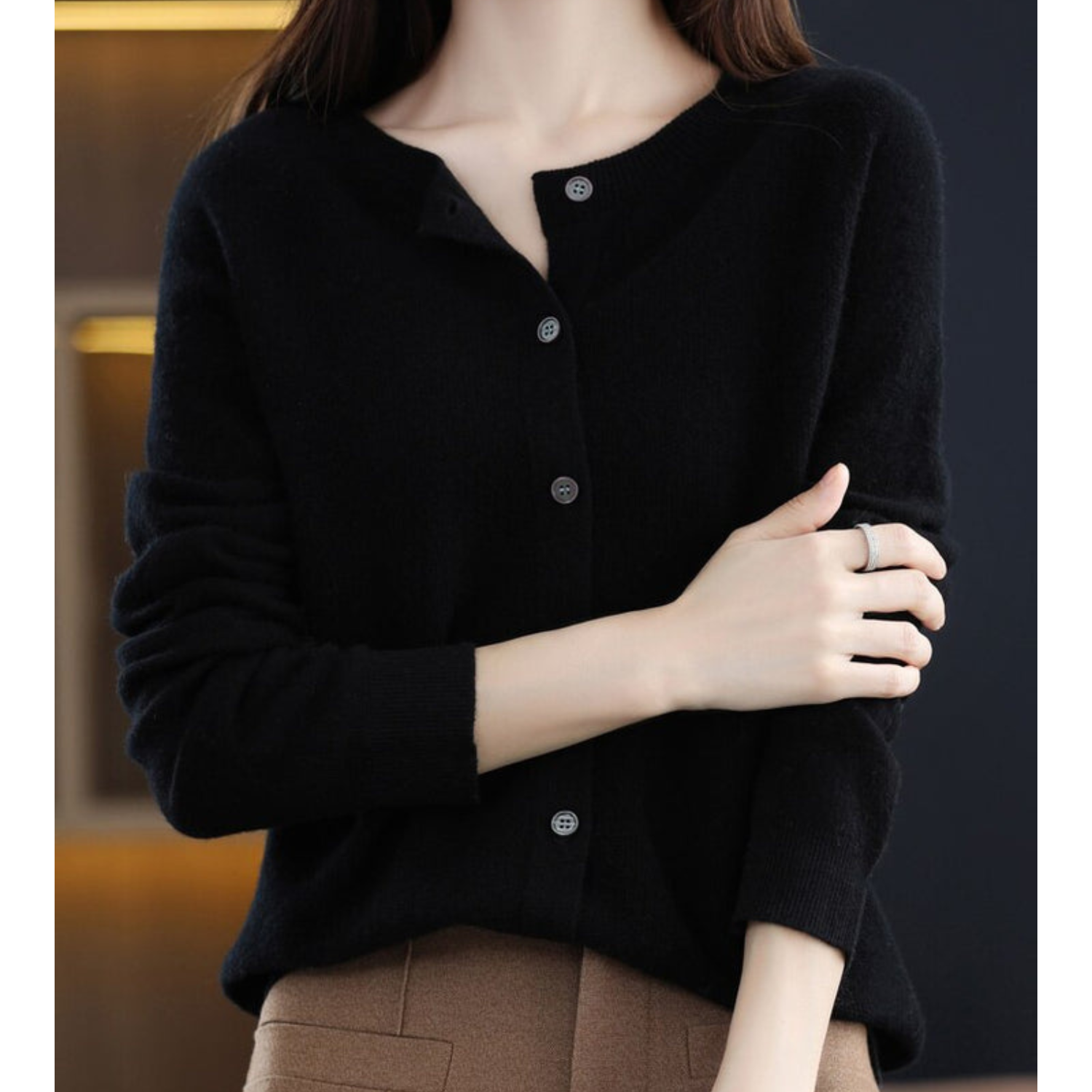 Women's Classic Button Knit Cardigan – Long Sleeve Crew Neck Cardigan