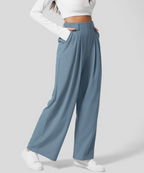 Women's High Waist Wide Leg Pants – Elastic Waist Four Pocket Trousers