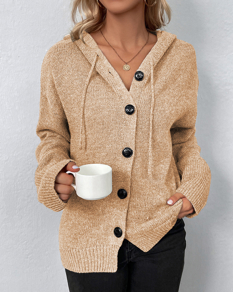 Women's Lace-Up Hooded Cardigan – Relaxed Long Sleeve Cardigan