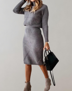 Women's Fitted Turtleneck Skirt Set – Long Sleeve Two-Piece Matching Set