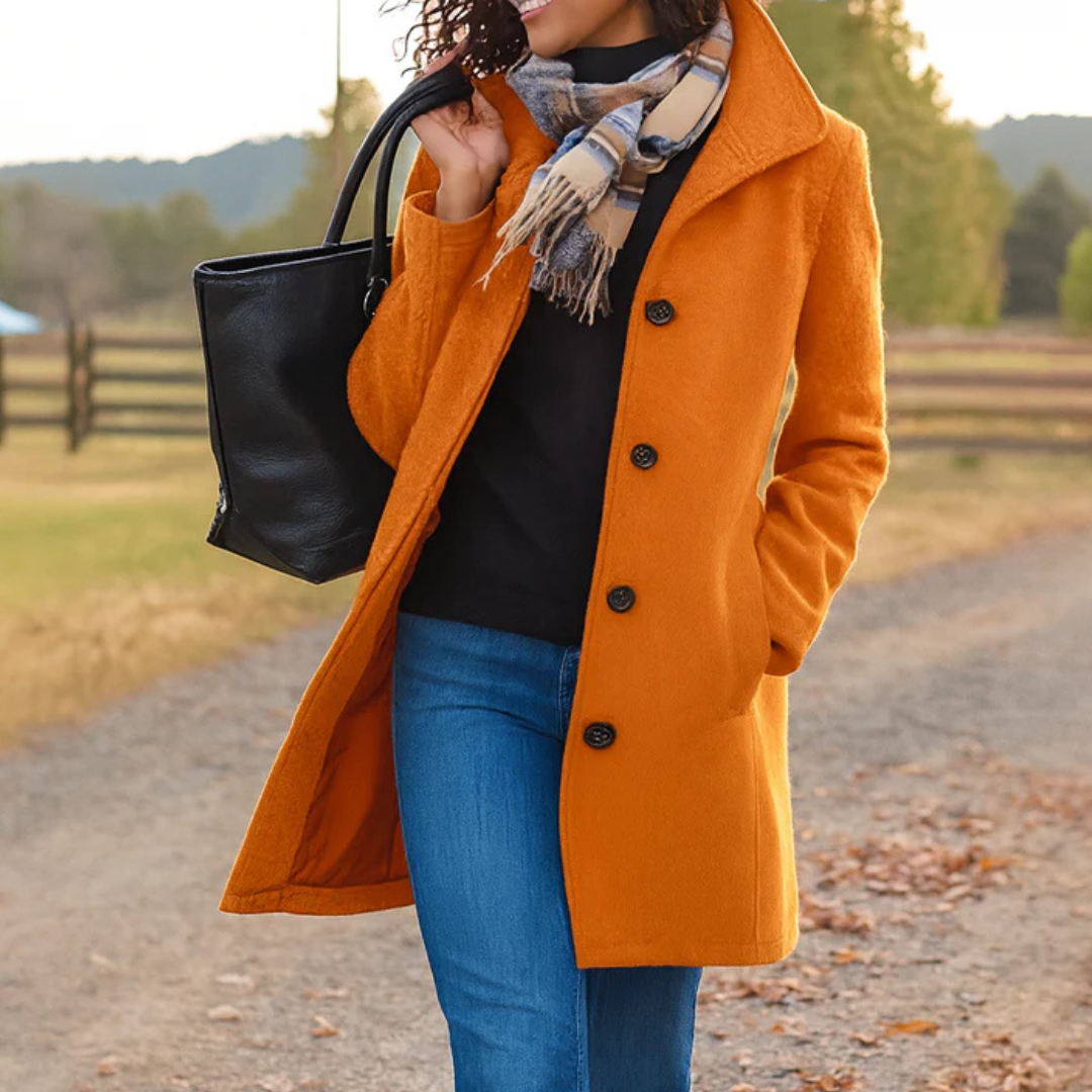 Women's Winter Coat – Button Front Long Coat – Helga