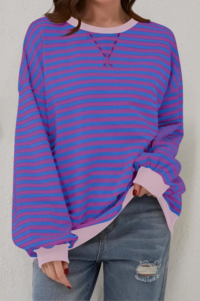 Women's Striped Crew Neck Sweatshirt – Relaxed Long Sleeve Pullover