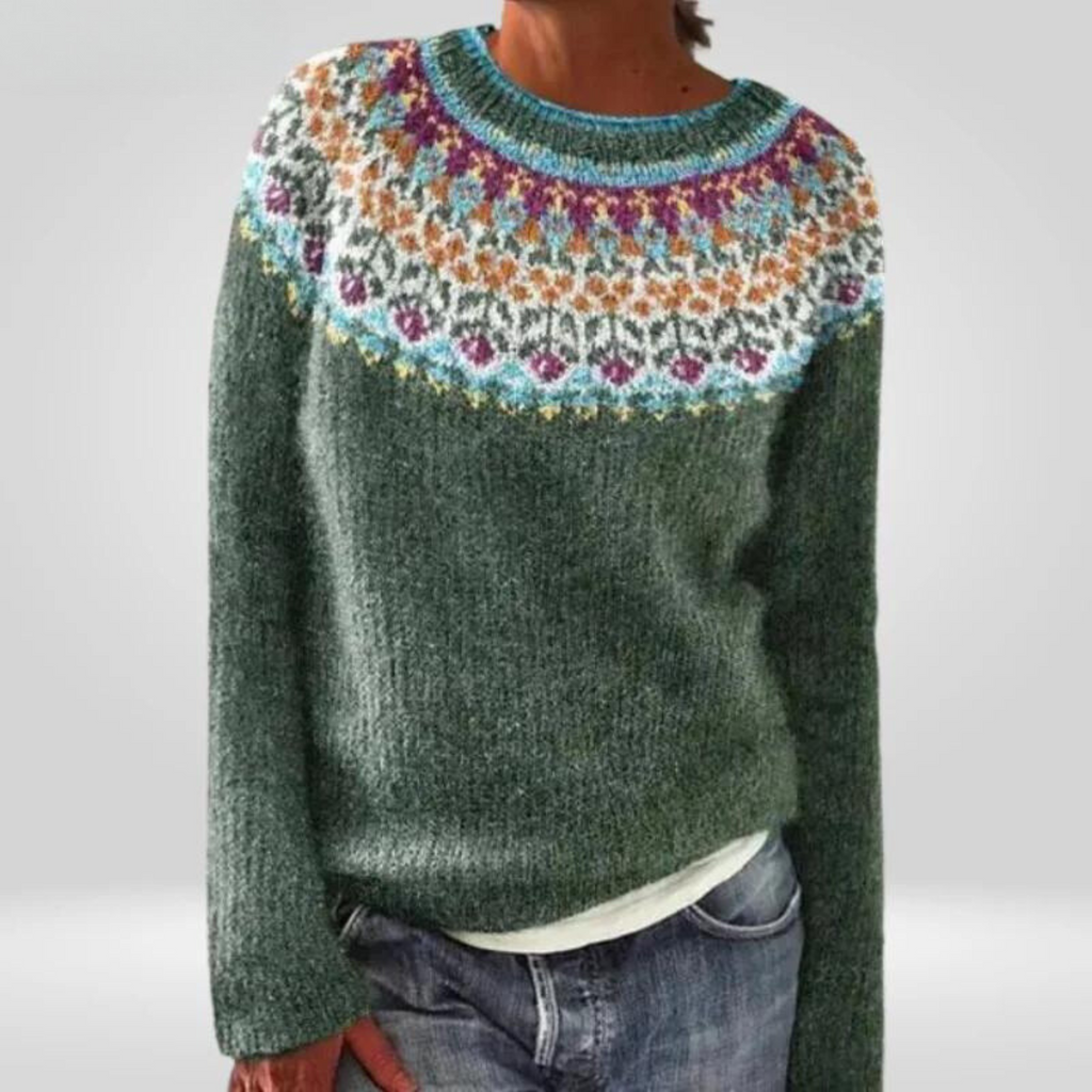 Women's Nordic Icelandic Sweater – Patterned Crew Neck Winter Pullover