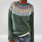 Women's Nordic Icelandic Sweater – Patterned Crew Neck Winter Pullover