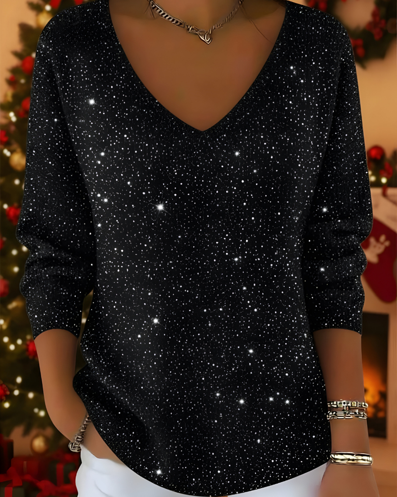 Women's Shimmer Knit Sweater – Glitter Ribbed Long Sleeve Pullover