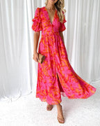 Women's Puff Sleeve Maxi Dress – V-Neck Occasion Dress