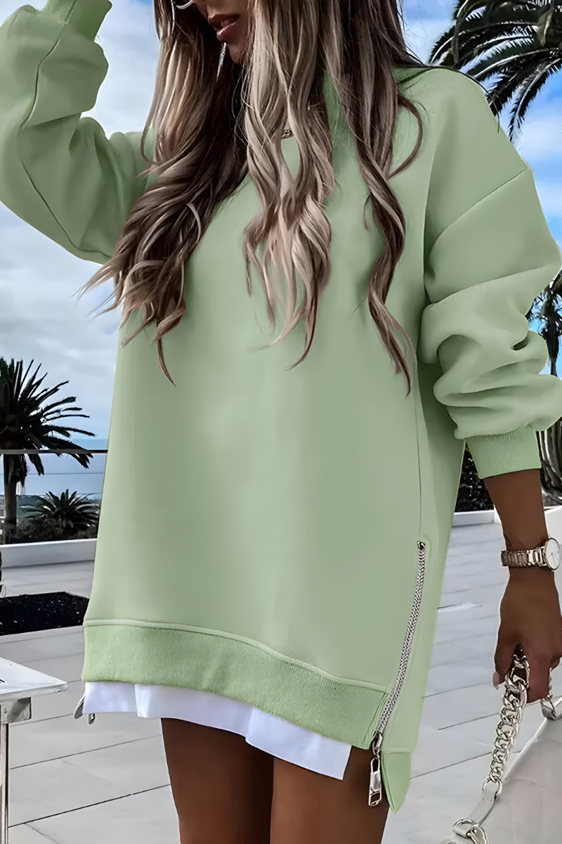 Women's Side-Zip Oversized Sweater – Relaxed Long Sleeve Pullover