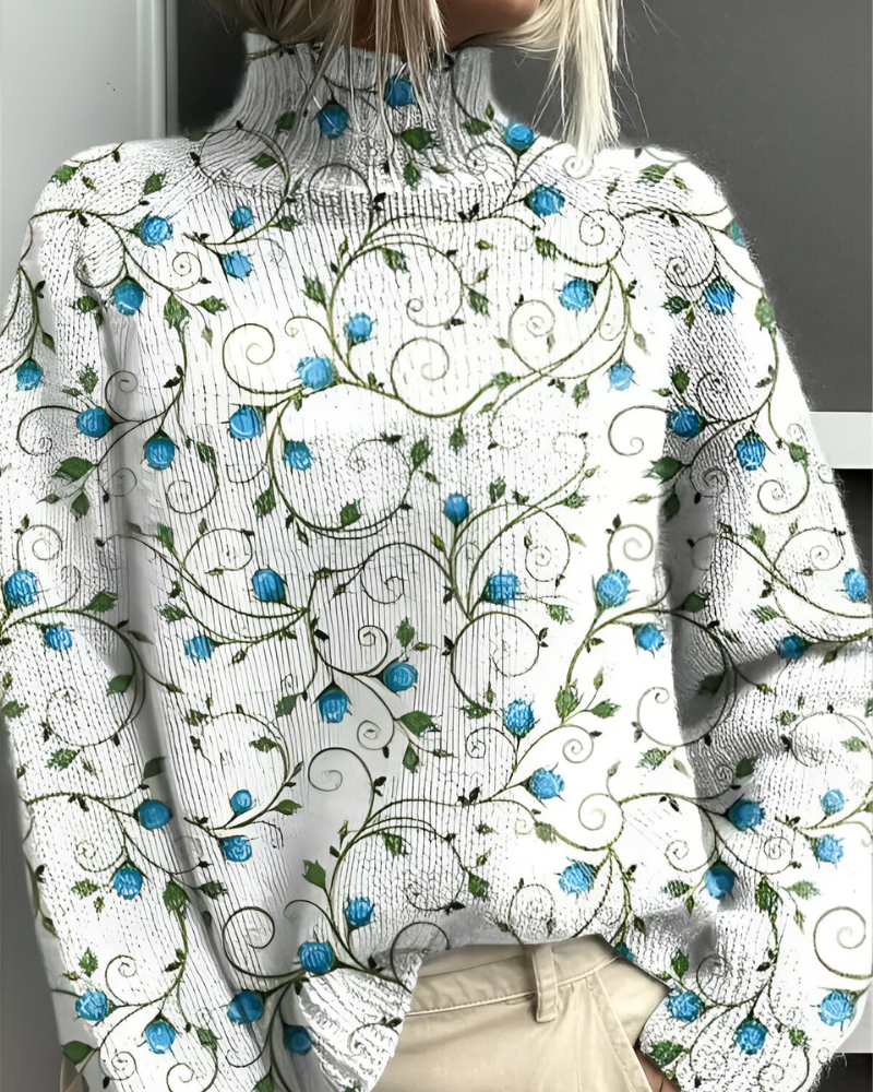 Women's Patterned Crew Neck Sweater – Graphic Long Sleeve Knit Pullover