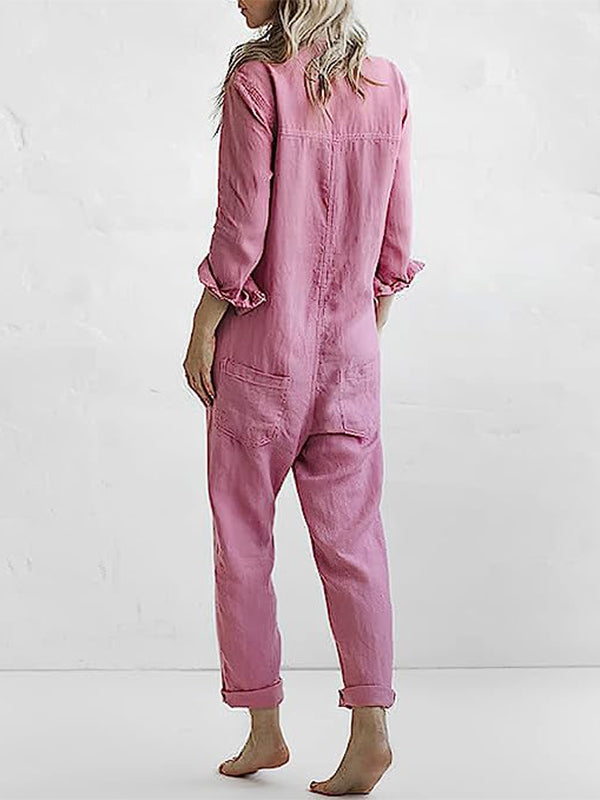 Women's Long Sleeve Wide Leg Jumpsuit – Relaxed Full Length Occasion Jumpsuit
