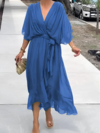 Women's Wrap Midi Dress – Tie Waist Dress – Autumn