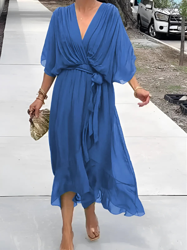 Women's Wrap Midi Dress – Tie Waist Dress – Autumn
