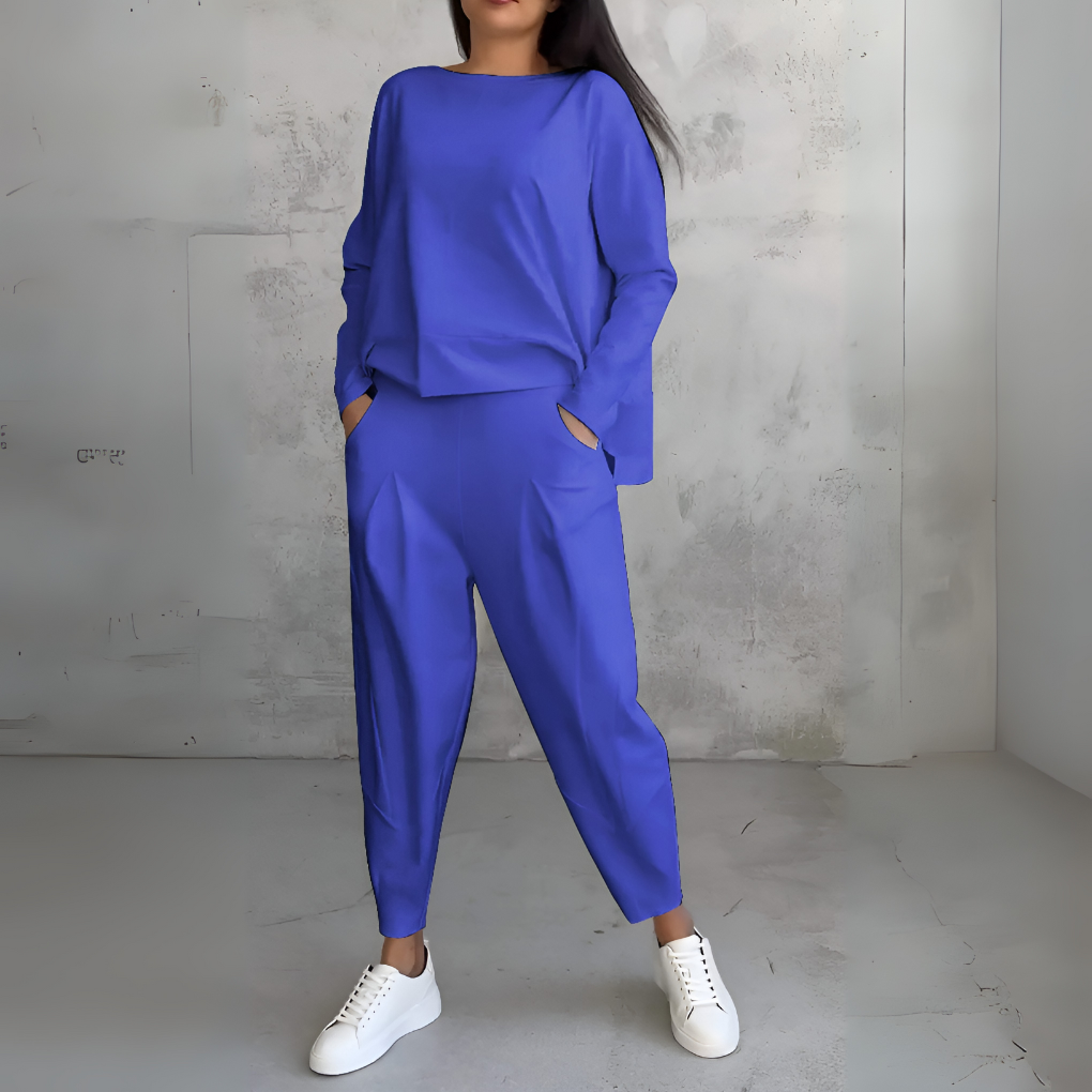 Women's Crew Neck Lounge Set – Long Sleeve Matching Pants Set