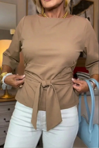 Women's Tie Waist Blouse – Adjustable Bow Front Fitted Top