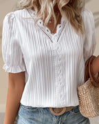 Women's V-Neck Lace Blouse – Dressy Lace Detail Occasion Blouse