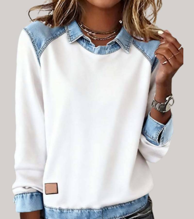 Women's Contrast Panel Sweater – Two-Tone Relaxed Knit Pullover