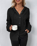 Women's Lace-Up Hooded Cardigan – Relaxed Long Sleeve Cardigan