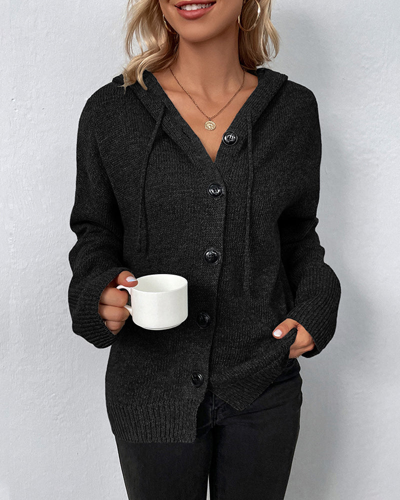 Women's Lace-Up Hooded Cardigan – Relaxed Long Sleeve Cardigan