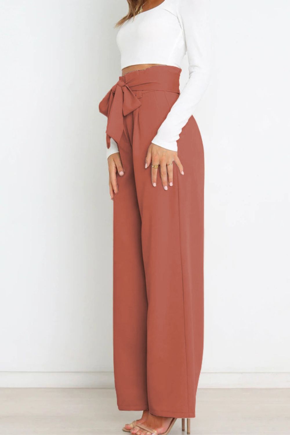 Women's High Waist Paperbag Pants – Bow Waist Wide Leg Trousers