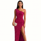 Women's One-Shoulder Evening Dress – High Slit Formal Dress