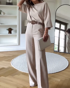 Women's Tailored Wide Leg Pants Set – Relaxed Top & Dressy Trousers