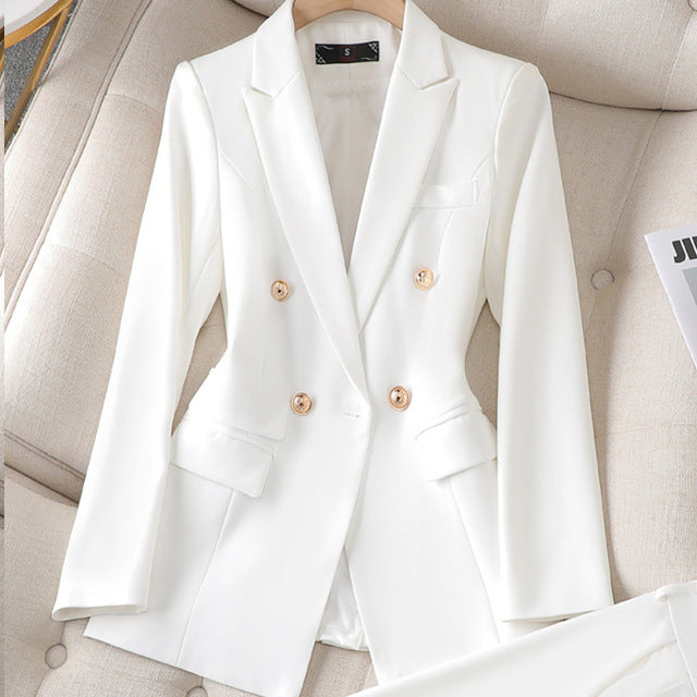 Women's Elegant Tailored Pants Suit – Double-Breasted Blazer Set