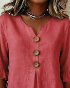 Women's Ruffle Front Blouse – Button Detail Flowy Long Sleeve Blouse