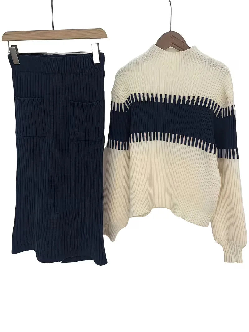 Women's Ribbed Sweater Set – Matching Knit Skirt Set