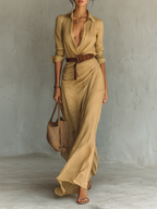 Women's Wrap Maxi Dress – Plunging V-Neck Dress
